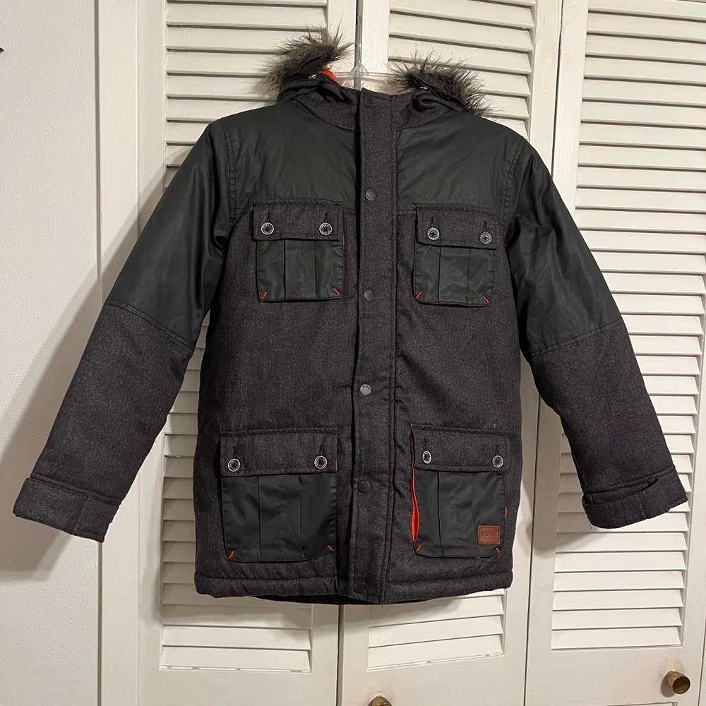 Baker Ted Baker Black Hooded Jacket/Removable Furry Hood Liner, Girls Sz L 10-12